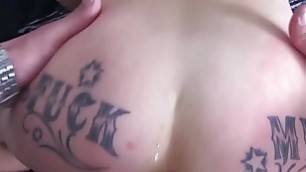 Tattooed babe roughly fucked in all her wet holes