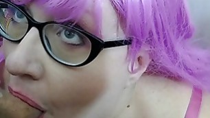 Thesweetsav POV blowjob with messy surprise facial in a pink wig