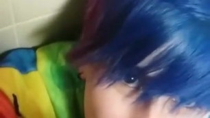 Blue hair sissy faggot suckin