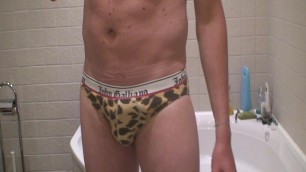 German guy stripping,  wanking and toying in bathroom