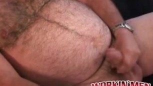Big belly homo smoking and jerking off before a jizz blast