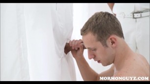 Mormon Boy Sucks Off Stranger Behind White Curtain