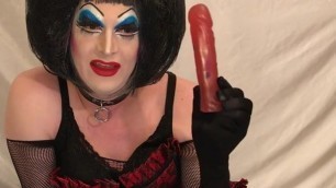 Drag Queen Talking Dirty, Undressing and Showing of dildos