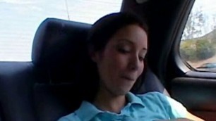 Chloe 18 showing her natural tits Fingering Pussy at Car