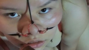 I fuck her beautiful face, I cum inside her nostrils and the cum comes out of her mouth