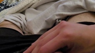 Teen teases cock through boxers for cumshot